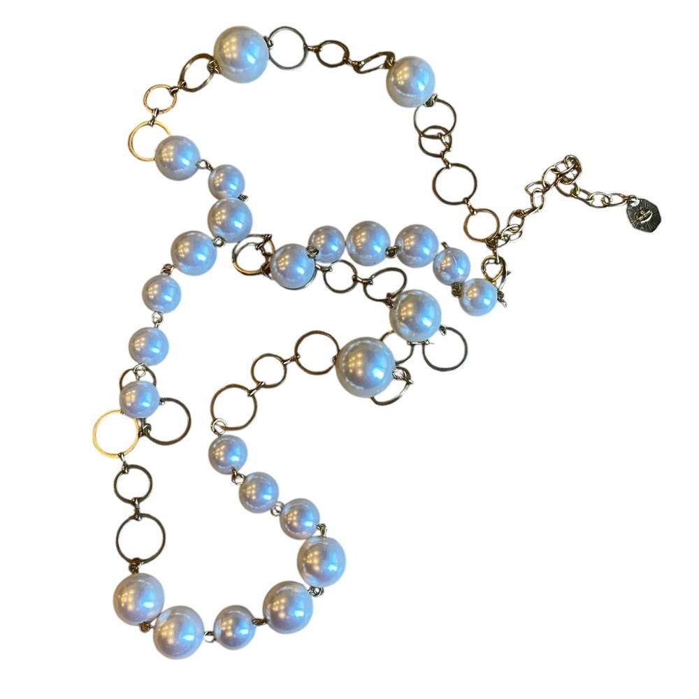 RJ GRAZIANO Faux Pearl and Gold-Tone Circle Chain Link Long Necklace - Picture 6 of 9